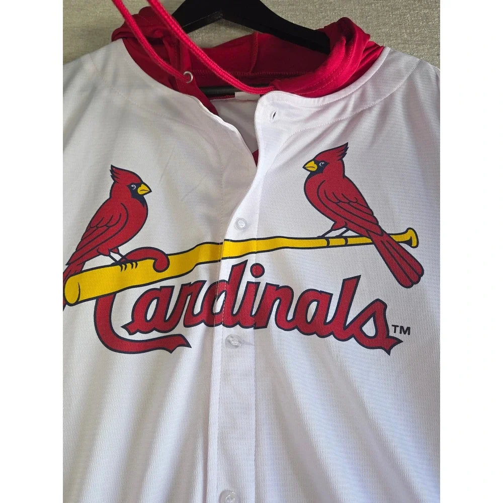 St Louis Cardinals Hooded Jersey Adult XL White/Red MLB Button down Hoodie